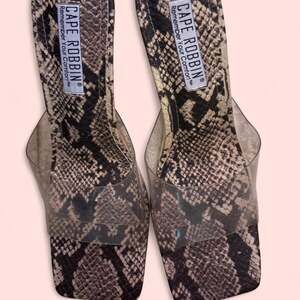 Cape Robbin Snake Print Kitten Heel Slides, Clear Strap, Size 8